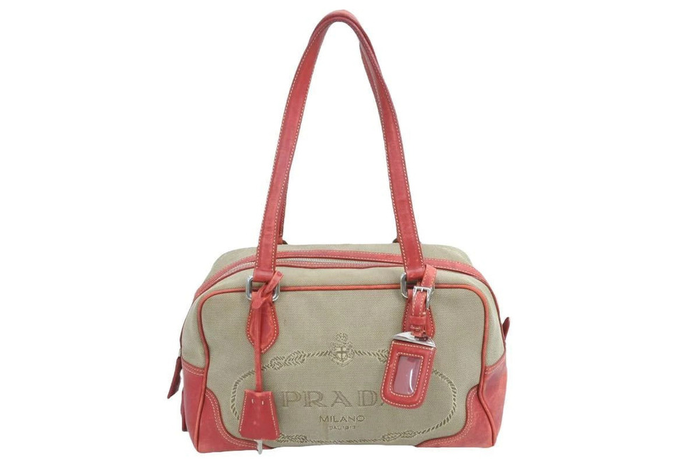 Prada jacquard Handbag accessory canvas brown red